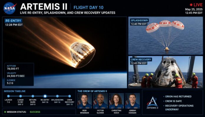 Artemis II,Flight,Re-Entry, Splashdown,Crew